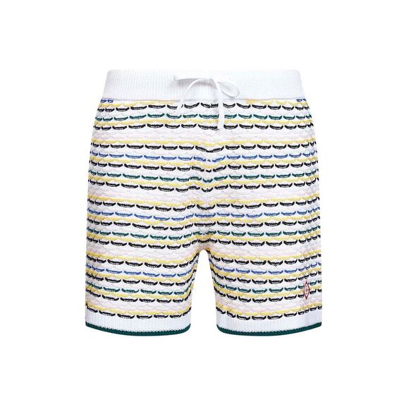 Casablanca Men White Crochet Cotton Tuck Stitch Shorts